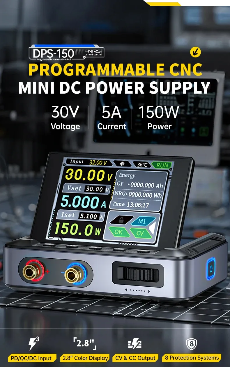 FNIRSI DPS-150 Laboratory DC Power Supply CNC Adjustable 30V 5A 150W Digit Display Mini Portable Regulator Switching Power Supply