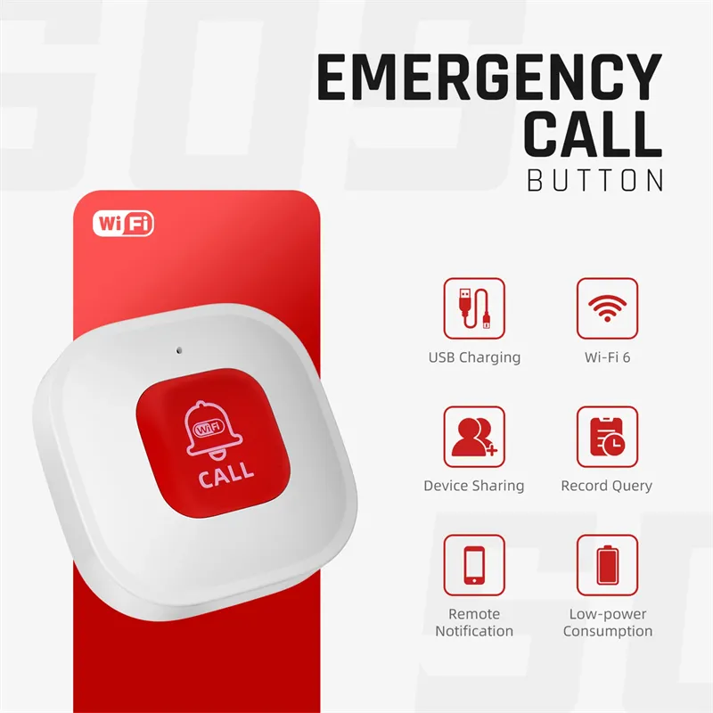 Tuya WiFi Smart SOS Call Button Wireless Caregiver Pager Phone Alert Transmitter Emergency Call Button for Kids Elderly Patient Tuya WiFi Smart SOS Call Button Wireless Caregiver Pager Phone Alert Transmitter Emergency Call Button for Kids Elderly Patient
