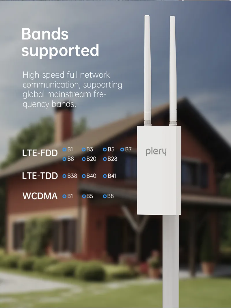 PLERY R724 300Mbps Outdoor 4G Router with 4*5dBi Antenna IP66 Waterproof Support Nano SIM Card 2.4GHz Wireless LTE Security Routers