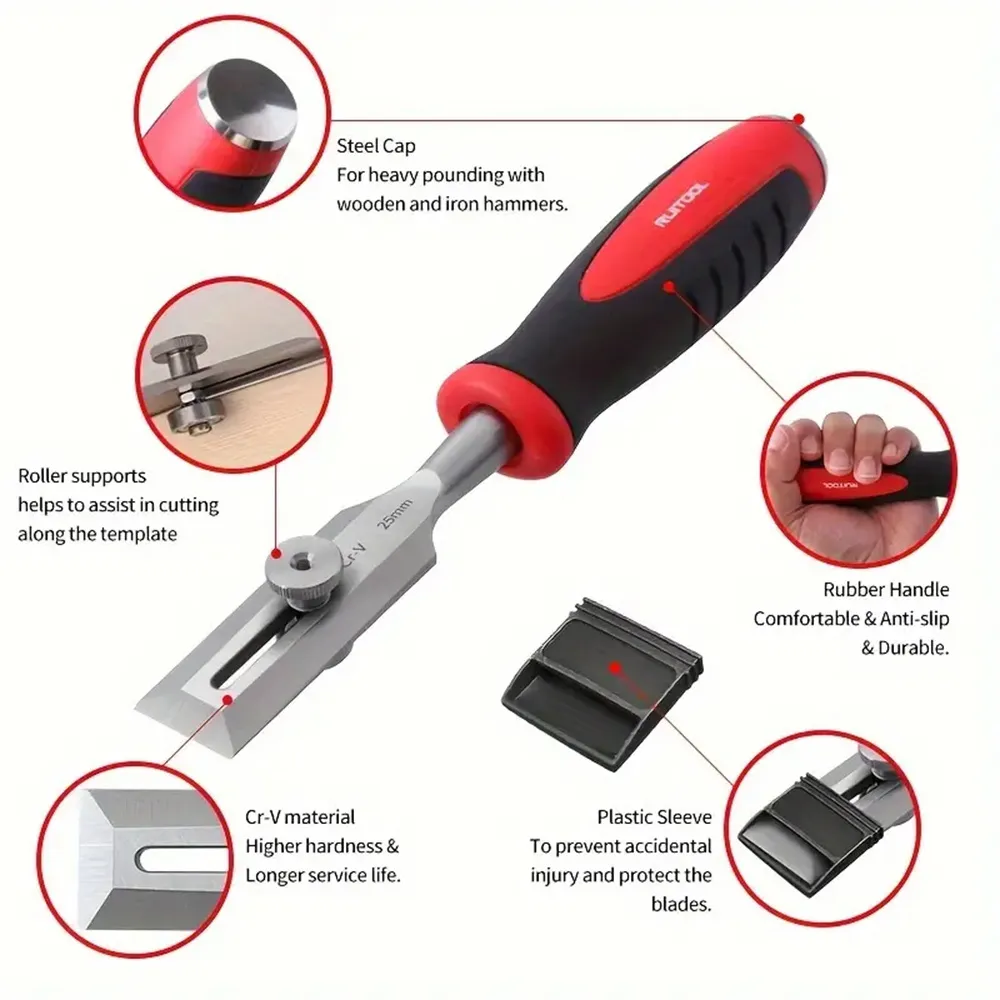 9 Inch Wood Carving Chisel Chrome Vanadium Steel Ergonomic Handle for DIY Woodworking Sharp Cutting Edge Versatile Tool