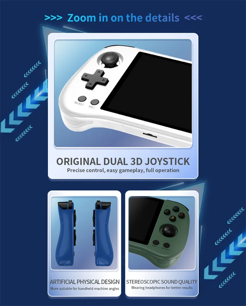 POWKIDDY X55 64GB Open Source Handheld Gaming Console RK3566 5.5-inch IPS Screen Built-in 6000+ Games Support HD Output 3D Joystick Video Game Player