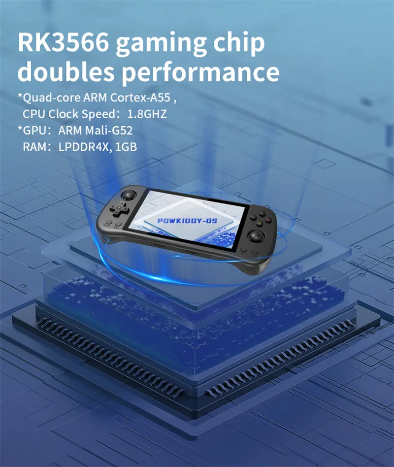 POWKIDDY X55 64GB Open Source Handheld Gaming Console RK3566 5.5-inch IPS Screen Built-in 6000+ Games Support HD Output 3D Joystick Video Game Player