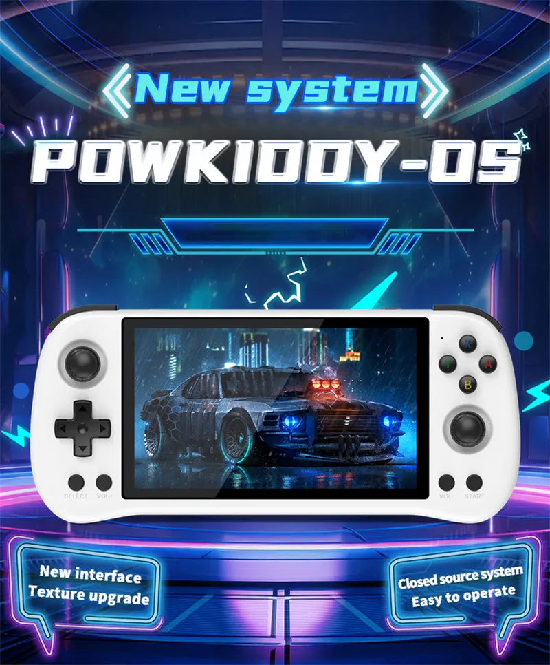 POWKIDDY X55 64GB Open Source Handheld Gaming Console RK3566 5.5-inch IPS Screen Built-in 6000+ Games Support HD Output 3D Joystick Video Game Player
