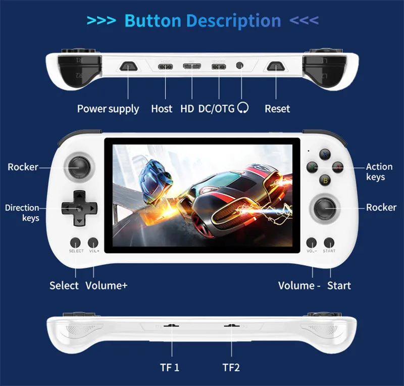 POWKIDDY X55 64GB Open Source Handheld Gaming Console RK3566 5.5-inch IPS Screen Built-in 6000+ Games Support HD Output 3D Joystick Video Game Player