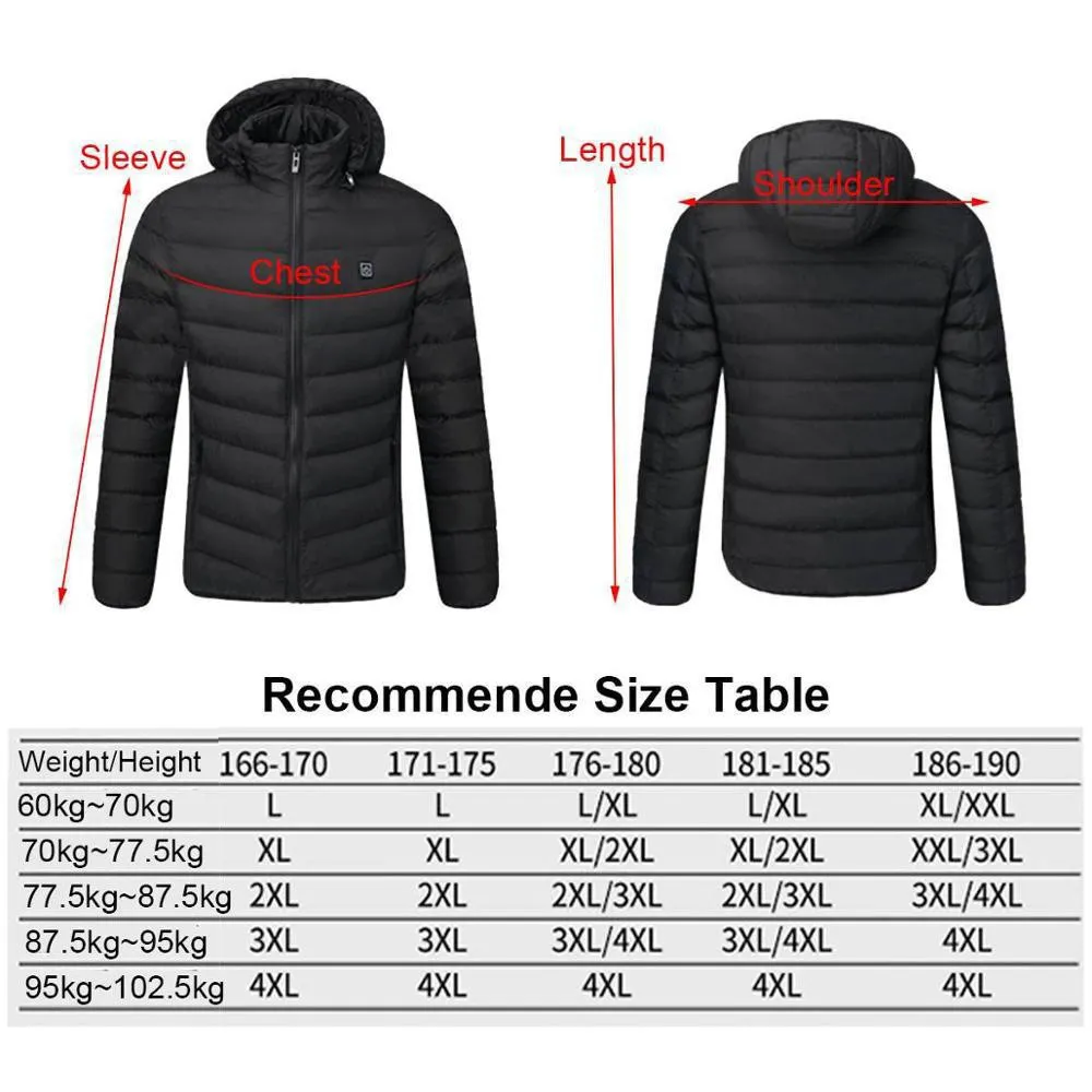 2 Zone Electric Heated Jacket Winter Intelligent USB Rechargeable Heating Cotton Coat Motorcycle Winter Smart Jacket
