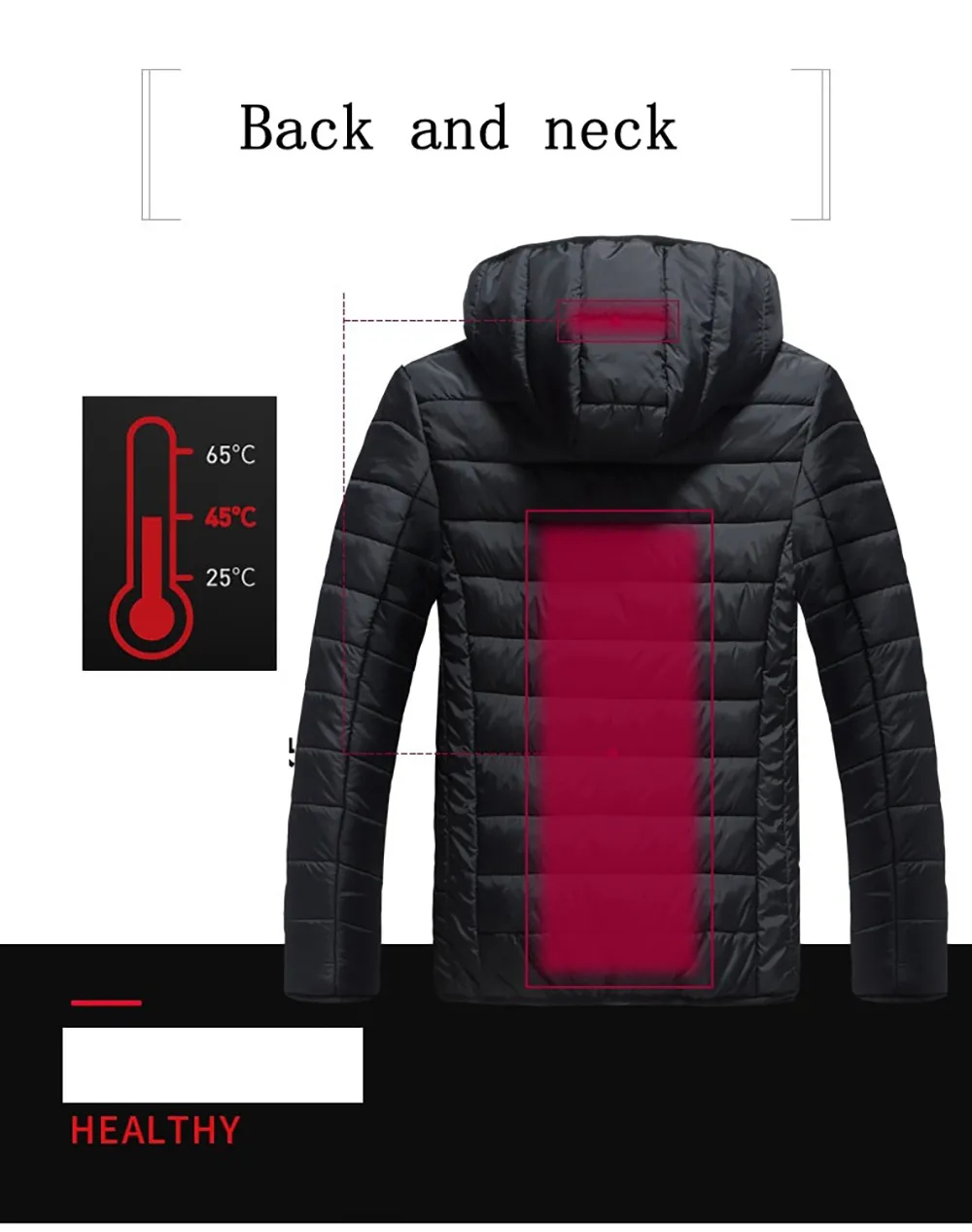 2 Zone Electric Heated Jacket Winter Intelligent USB Rechargeable Heating Cotton Coat Motorcycle Winter Smart Jacket