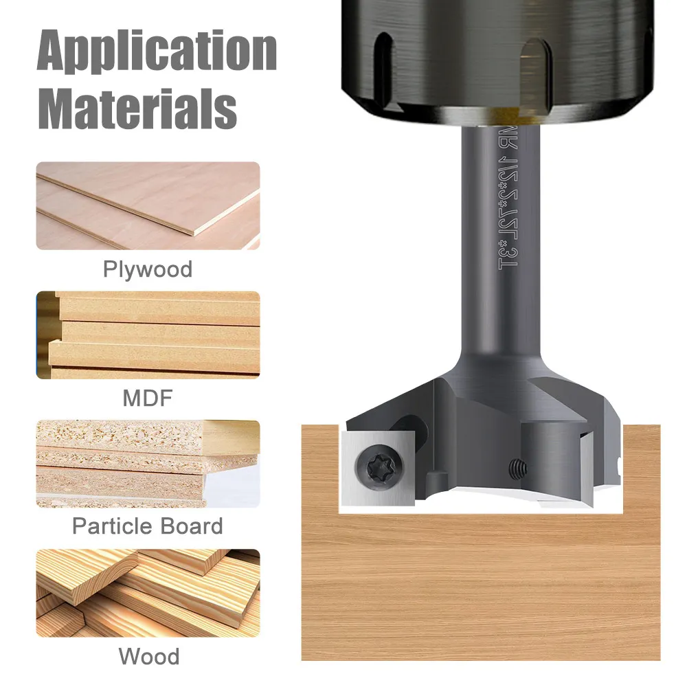 1/2 Inch Shank 3 Flutes CNC Carbide Spoilboard Surfacing Router Bit Slab Flattening Milling Cutter with 2 Cutting Diameter