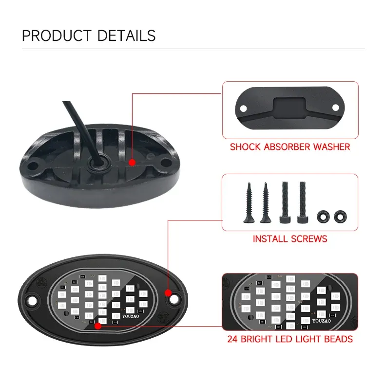 4PCS 8000LM Car LED Underglow Lights Atmosphere Lights Grille Modified Lights Universal for Off-road Vehicles