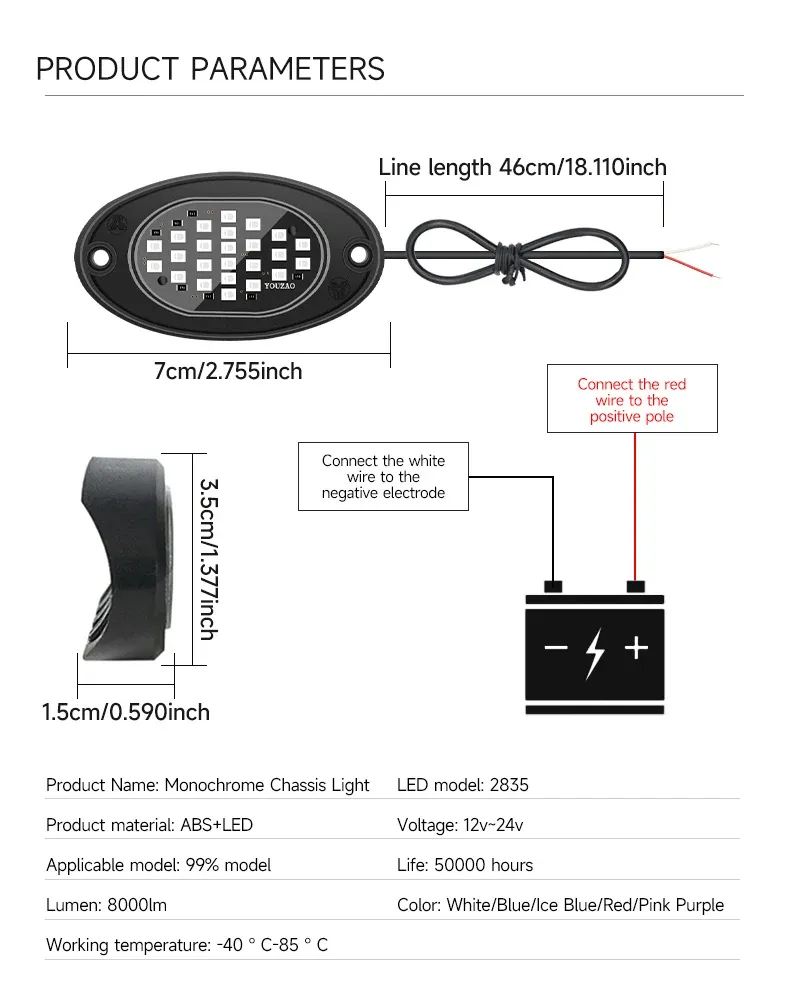 4PCS 8000LM Car LED Underglow Lights Atmosphere Lights Grille Modified Lights Universal for Off-road Vehicles