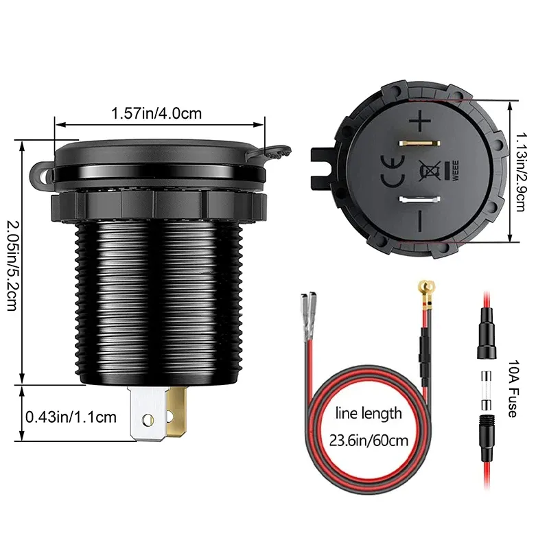 QC3.0 デュアルUSBカーチャージャー LED電圧表示 急速充電器 スイッチボタン付き LED電圧表示 12V/24V 車 ボート バイク用