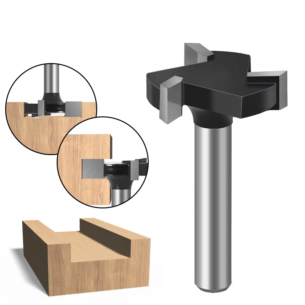 LAVIE 1/4 Inch 6mm Shank 3 Flutes CNC Spoilboard Surfacing Router Bit Slab Flattening Router Bit Milling Cutter With Adapter 1/25.4mm Cutting Diameter