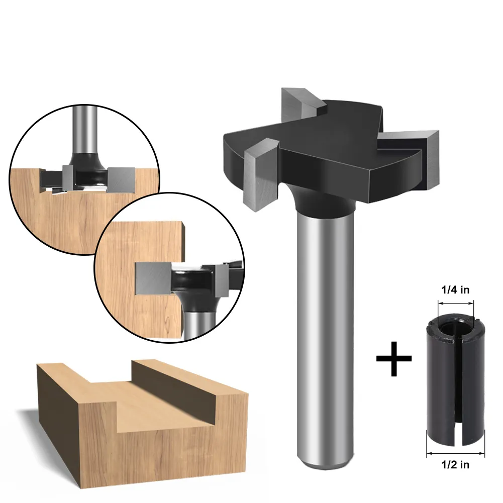 LAVIE 1/4 Inch 6mm Shank 3 Flutes CNC Spoilboard Surfacing Router Bit Slab Flattening Router Bit Milling Cutter With Adapter 1/25.4mm Cutting Diameter