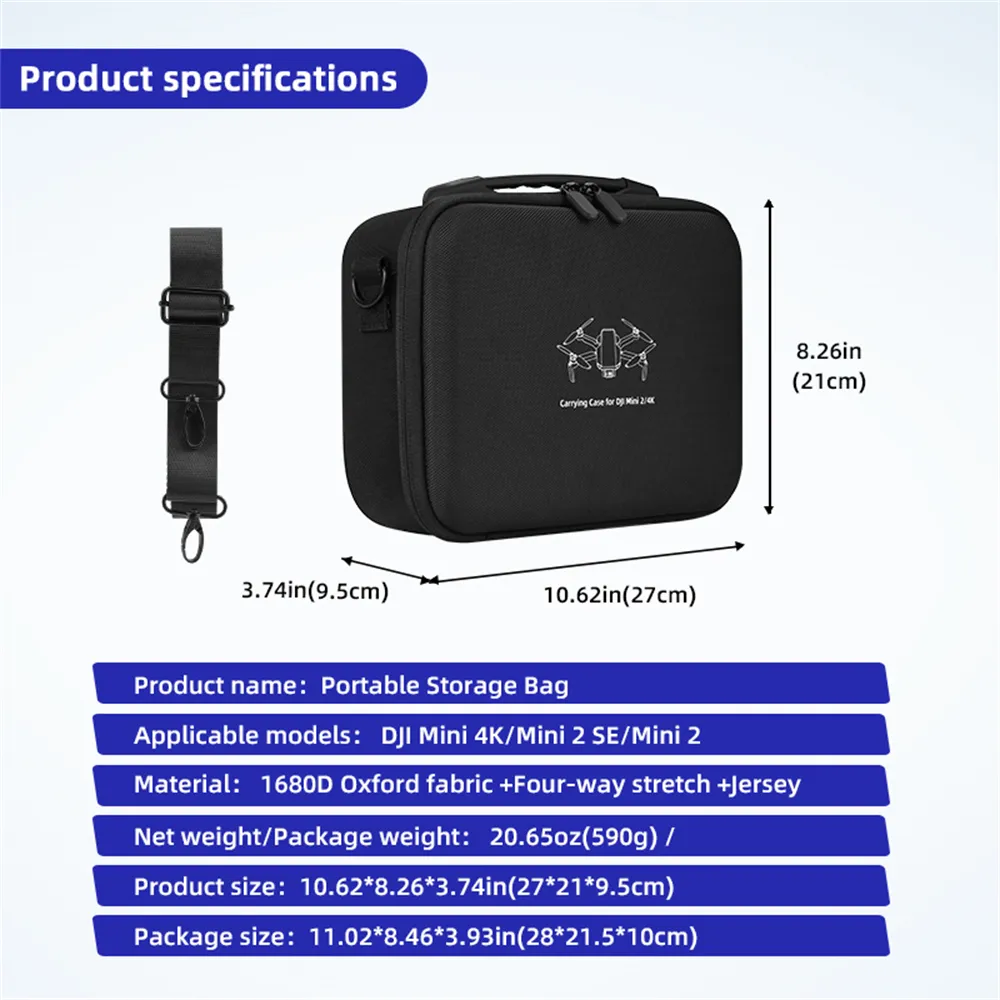 BRDRC Portable Waterproof Shoulder Storage Bag Carrying Box Case for DJI MINI 4K / Mini 2 / Mini 2 SE RC Drone