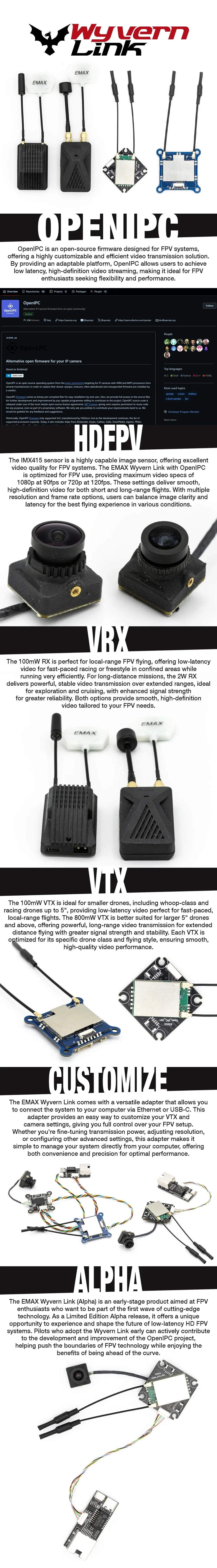 Emax Wyvern Link AlphaOpenIPC 100mW Video Transmitter VTX for RC Drone