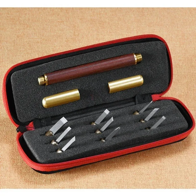 Woodworking Stone Knife Carbide Engraving Chisel Set with Split Stamp Knife with a Portable Bag for Seal Engraving Stone Letters