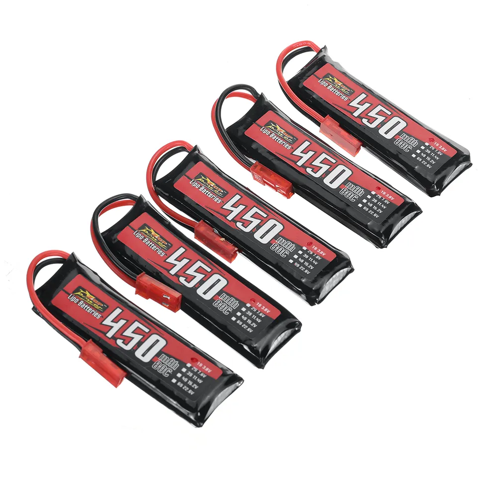 5 PCS ZOP Power 3.8V 450mAh HV 80C 1S LiPo Battery with JST Plug for RC Drone 5 PCS ZOP Power 3.8V 450mAh HV 80C 1S LiPo Battery with JST Plug for RC Drone