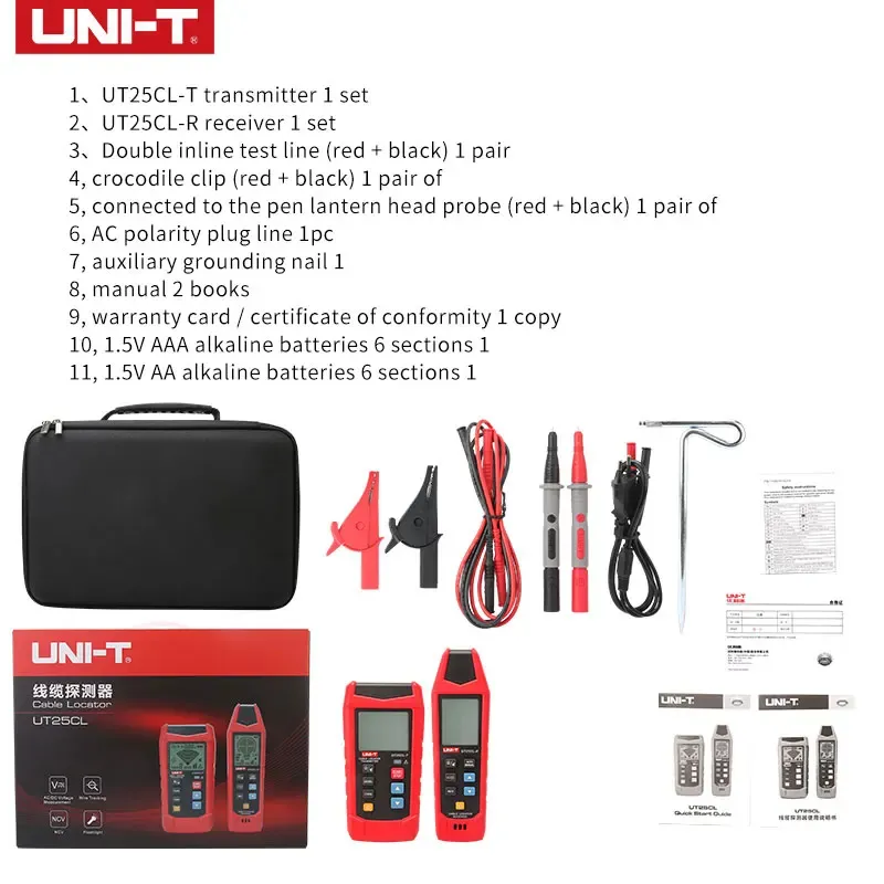 UNI-T UT25CL-T ハンドヘルドケーブルロケーター 33KHz信号周波数 8V-480V電圧テスト LCDディスプレイ CAT III 480V 地下ケーブル経路追跡用