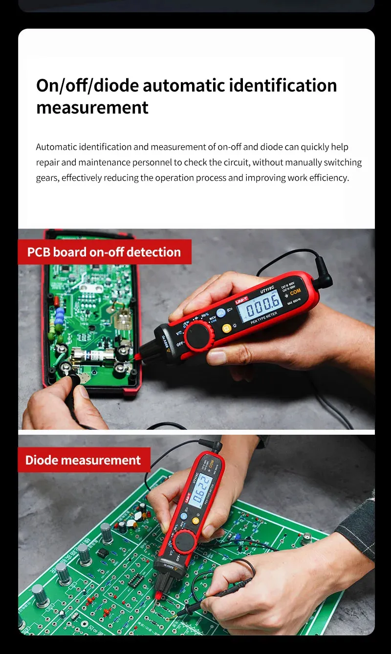 UNI-T Pen-Type Meter Digital UT118C 600V DC AC Voltmeter True RMS Frequency Meter NCV Capacitance Resistance Test
