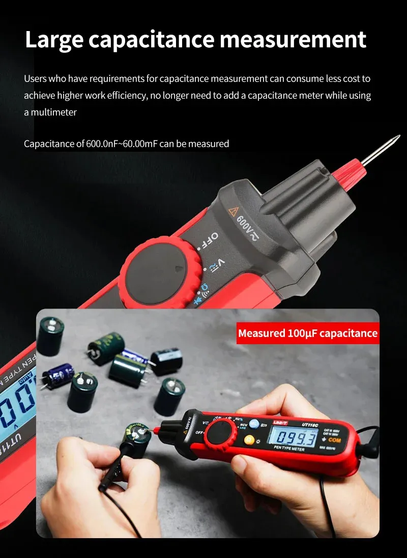 UNI-T Pen-Type Meter Digital UT118C 600V DC AC Voltmeter True RMS Frequency Meter NCV Capacitance Resistance Test