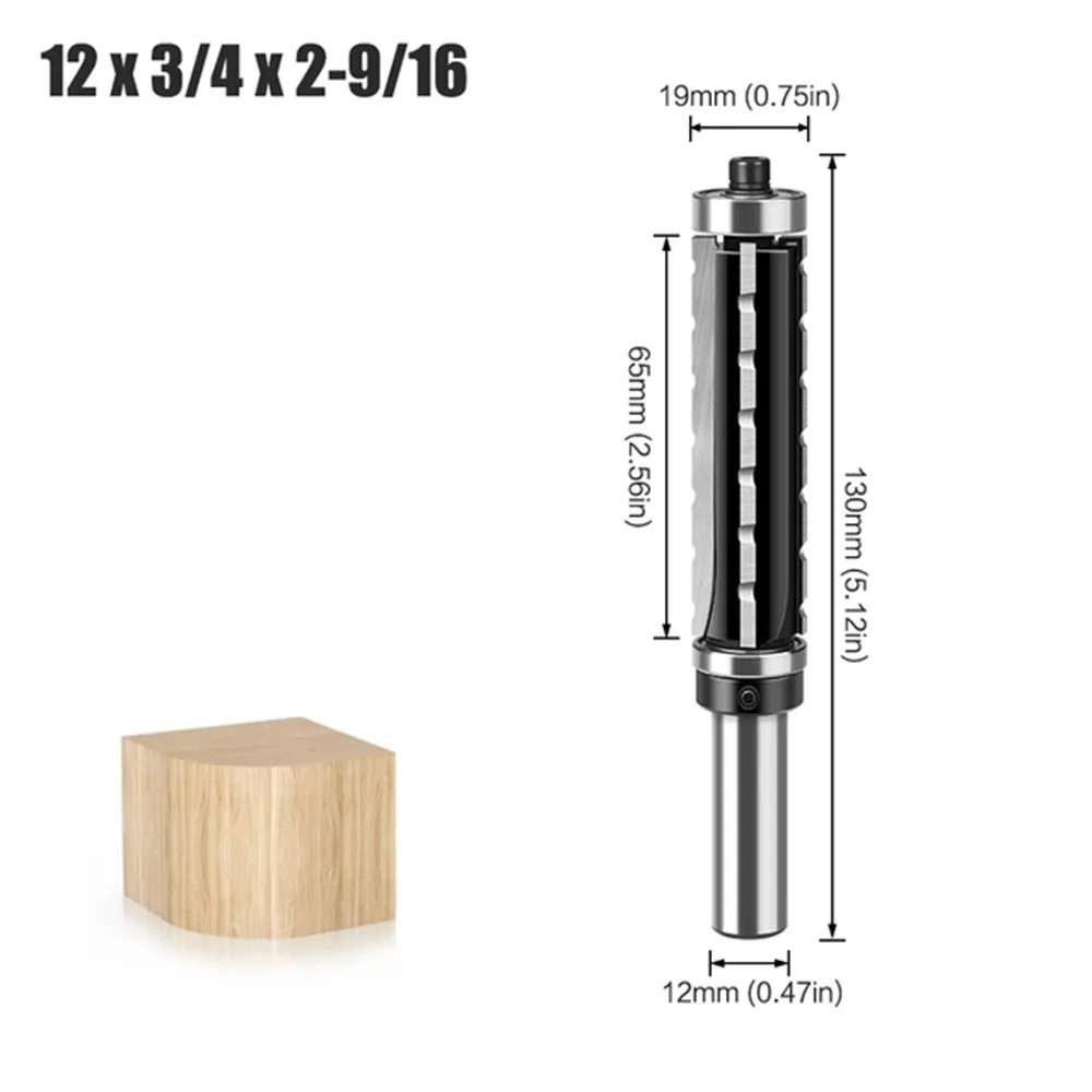1/2 Inch 12.7mm 12mm Shank Spiral Flush Trim Router Bits Top & Bottom Bearing Router Bit with 3/4(19mm) Cutting Diameter For Woodworking Milling Cutter