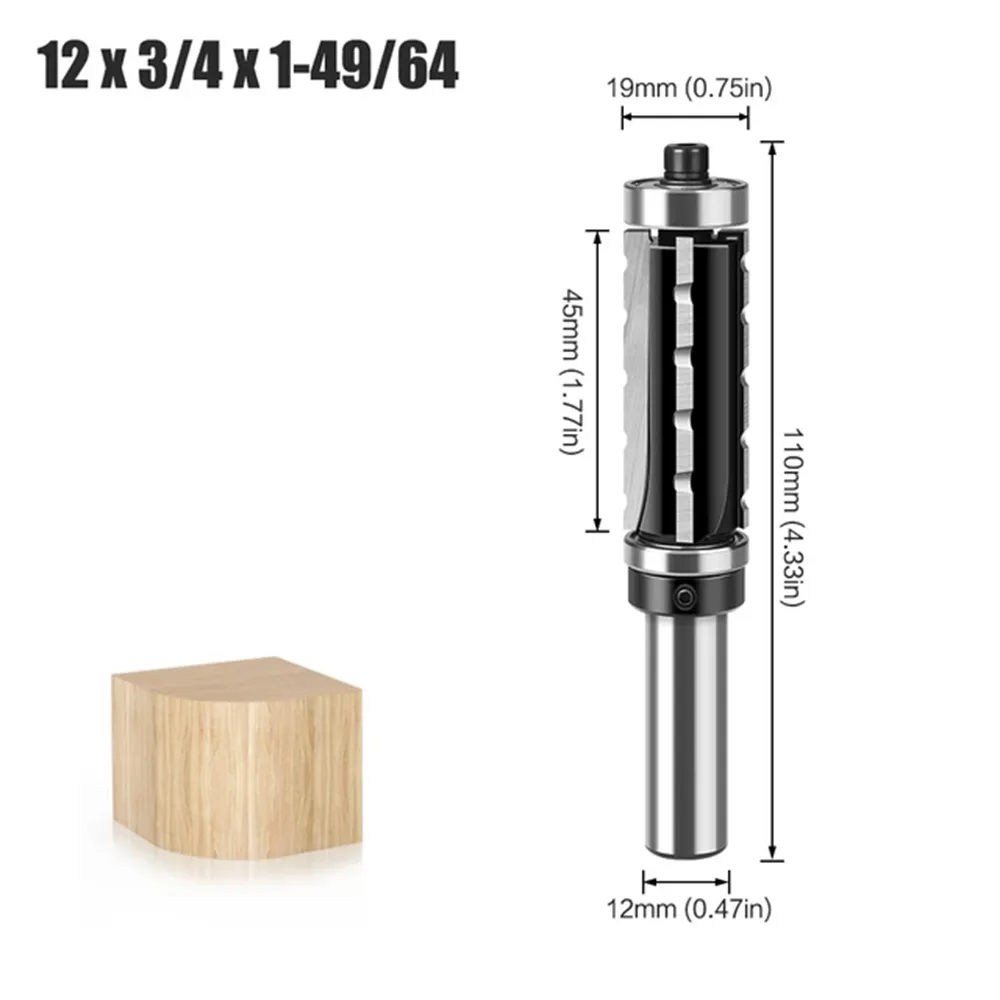 1/2 Inch 12.7mm 12mm Shank Spiral Flush Trim Router Bits Top & Bottom Bearing Router Bit with 3/4(19mm) Cutting Diameter For Woodworking Milling Cutter