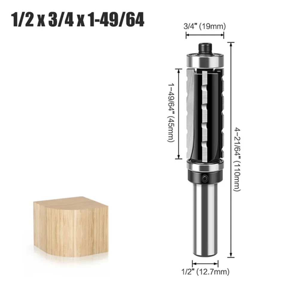 1/2 Inch 12.7mm 12mm Shank Spiral Flush Trim Router Bits Top & Bottom Bearing Router Bit with 3/4(19mm) Cutting Diameter For Woodworking Milling Cutter