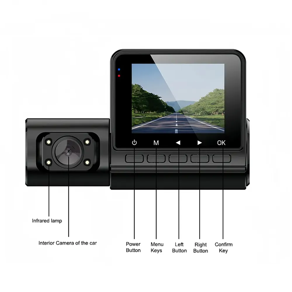 3 Lens Car Dash Cam Front Inside Rear Lens Car Driving Recorder HD 1080P Rear Camera Night Vision Dual-Angle Car DVR Driving Video Recorder