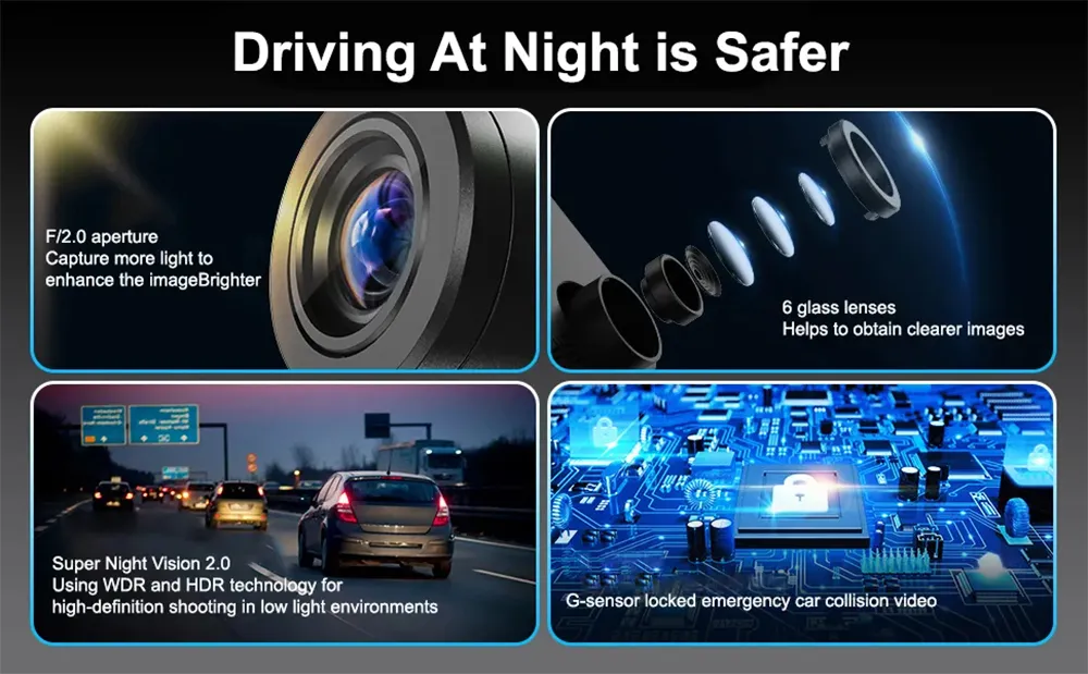 3 Lens Car Dash Cam Front Inside Rear Lens Car Driving Recorder HD 1080P Rear Camera Night Vision Dual-Angle Car DVR Driving Video Recorder