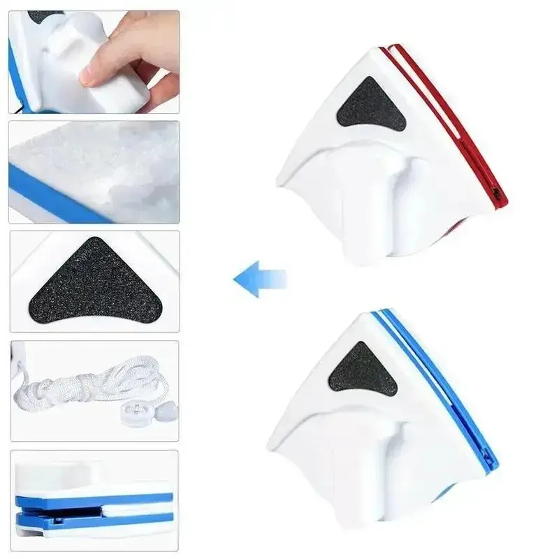 Magnetic Window Cleaner Brush Double-Sided Glass Cleaning Tool Strong Magnet Safety Rope Red Blue ABS PP 3-8mm Glass Thickness High-Rise Home Windows Car Mirrors Magnetic Window Cleaner Brush Double-Sided Glass Cleaning Tool Strong Magnet Safety Rope Red Blue ABS PP 3-8mm Glass Thickness High-Rise Home Windows Car Mirrors