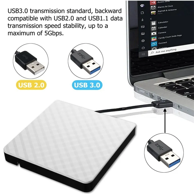 USB3.0 Slim External DVD RW CD Writer Drive Burner Reader Player Portable Optical Drives for Laptop PC DVD Burner DVD