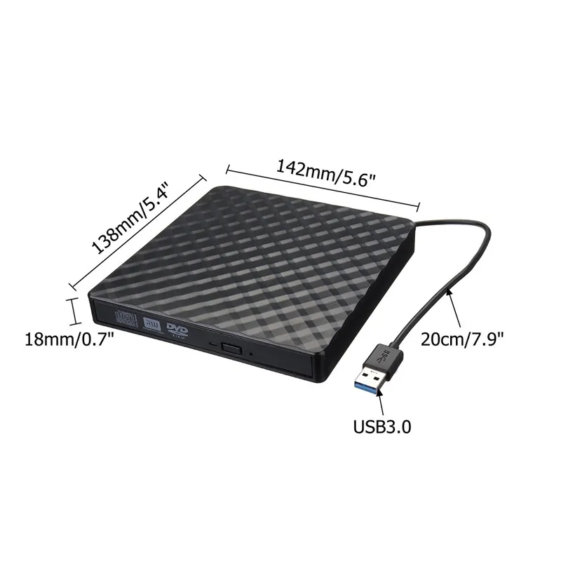 USB3.0 Slim External DVD RW CD Writer Drive Burner Reader Player Portable Optical Drives for Laptop PC DVD Burner DVD