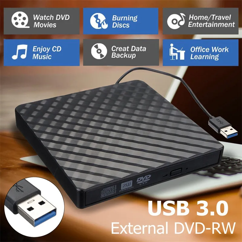 USB3.0 Slim External DVD RW CD Writer Drive Burner Reader Player Portable Optical Drives for Laptop PC DVD Burner DVD