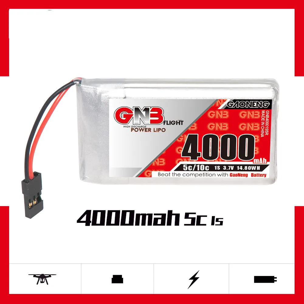 GAONENG 3.7V 4000mAh 5C 1S LiPo Battery JR Plug for Sanwa M17 Transmitter Receiver