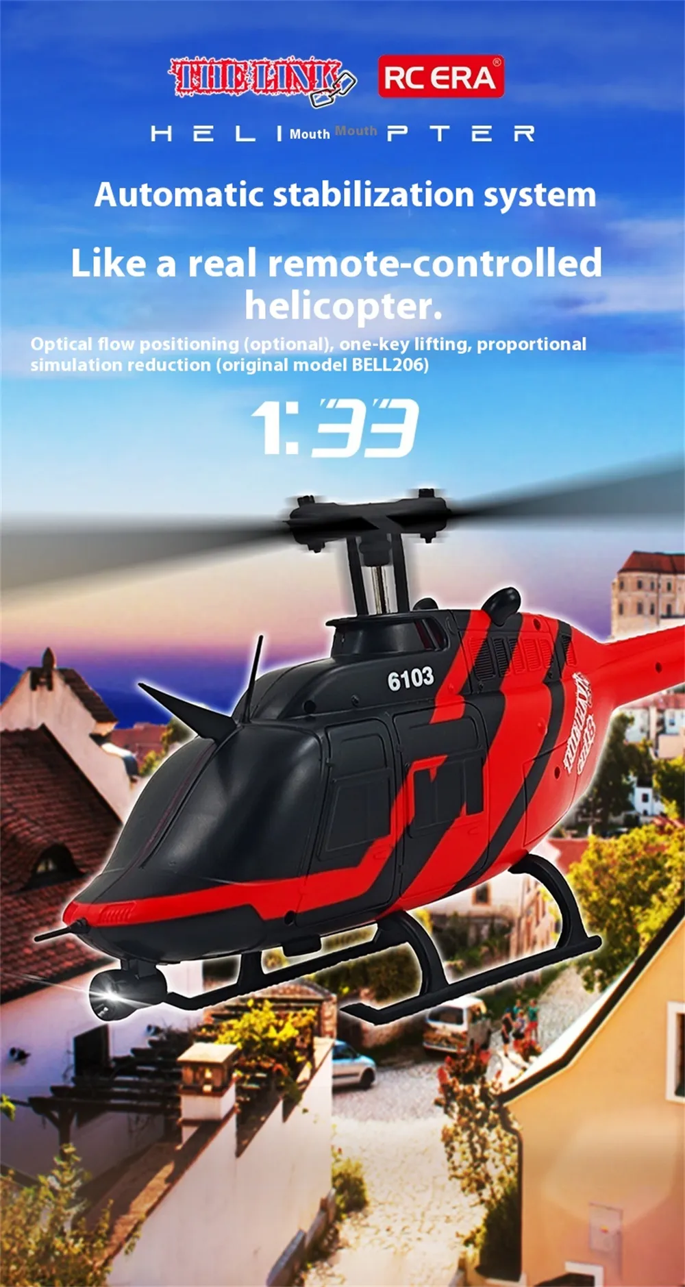 THELINK & RC ERA C138 Bell 206 2.4G 6CH 6-Axis Gyro 1:33 Scale Altitude Hold Flybarless RC Helicopter RTF