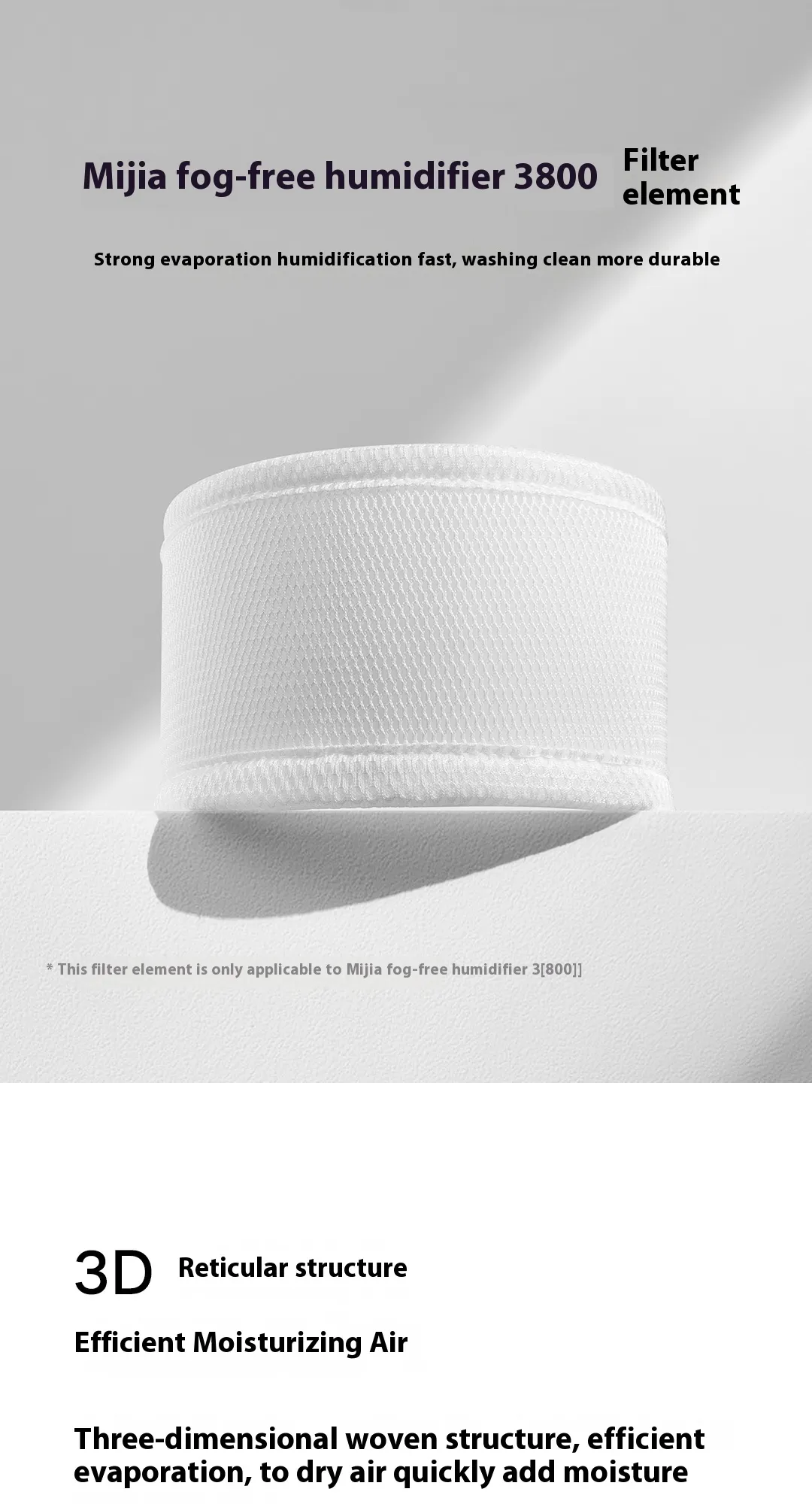 Xiaomi MIJIA Air Purifier 3 (800) Filter 3D Mesh Structure Promotes Rapid Humidification Washable Mist-Free Humidifier 3 Filter Cartridge