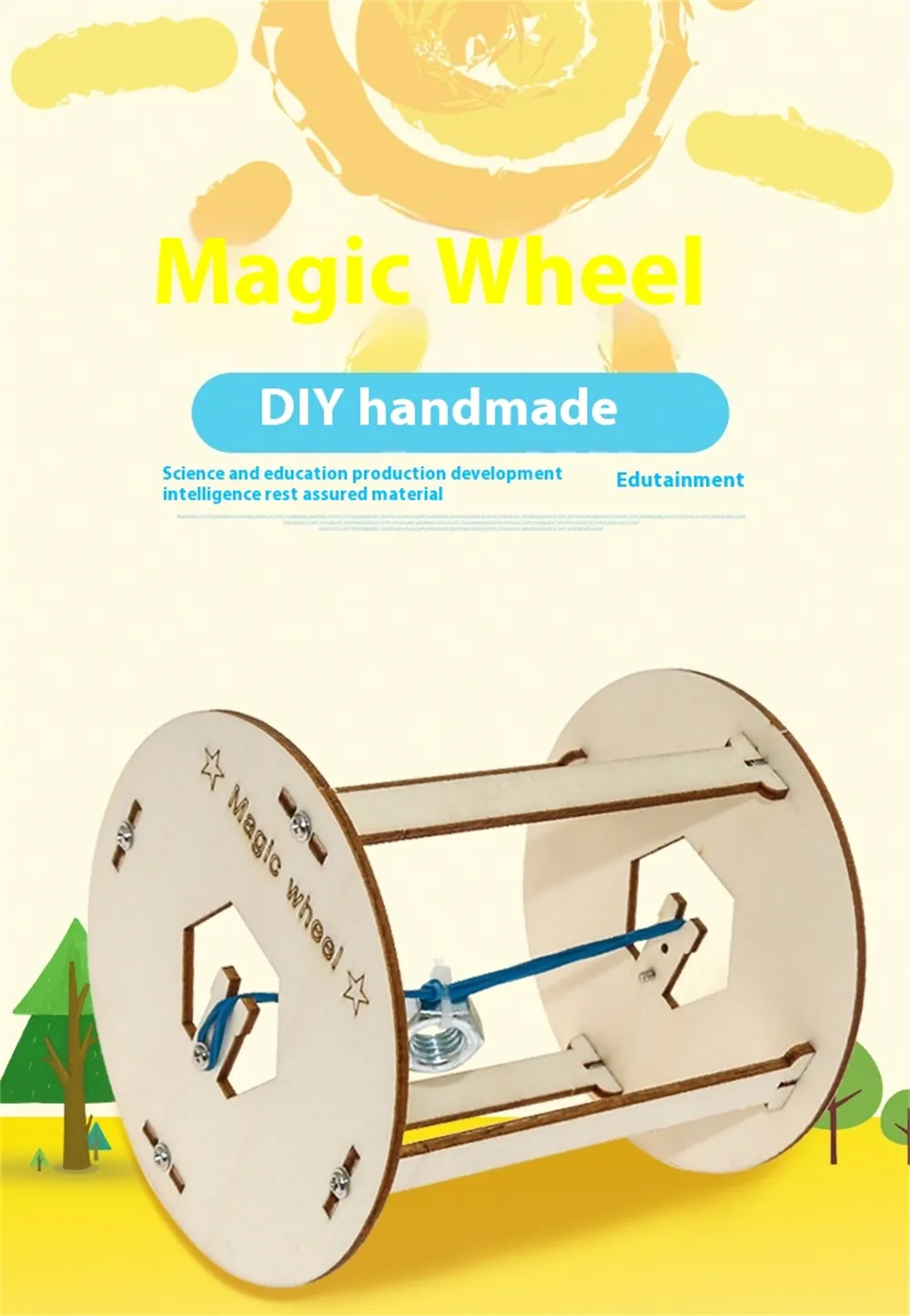 Wooden DIY Educational Scientific Experiments Early Education Toys Magic Wheel for Children