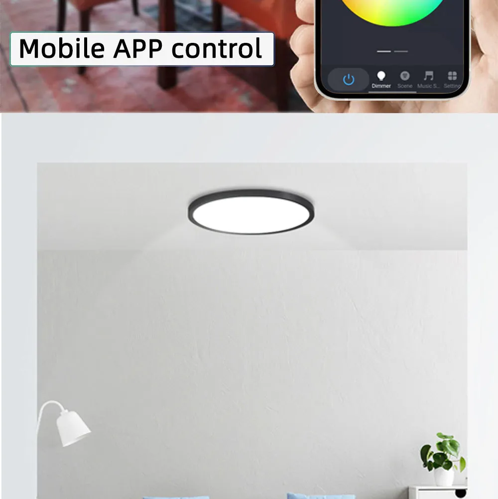 LIXINCORDA 24W WIFI Smart Ceiling Lamp Bluetooth RGBCW Colorful 1920lm Bedroom Lamp Works With Tuya Alexa Google