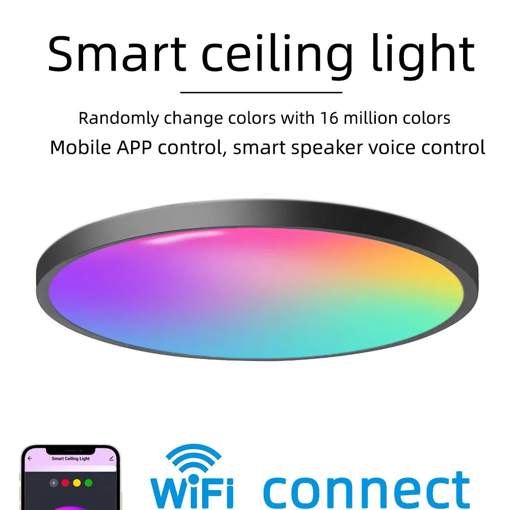 LIXINCORDA 24W WIFI Smart Ceiling Lamp Bluetooth RGBCW Colorful 1920lm Bedroom Lamp Works With Tuya Alexa Google