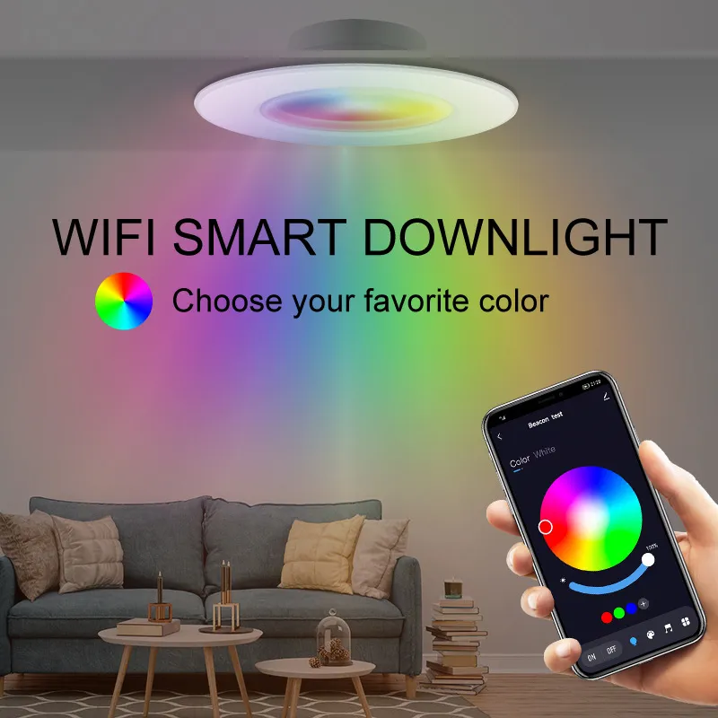 10W LED Smart Downlight RGB+CCT 16 Million Colors 2700K~6500K 800 Lumens Works With Alexa Voice Tuya Bluetooth APP Control