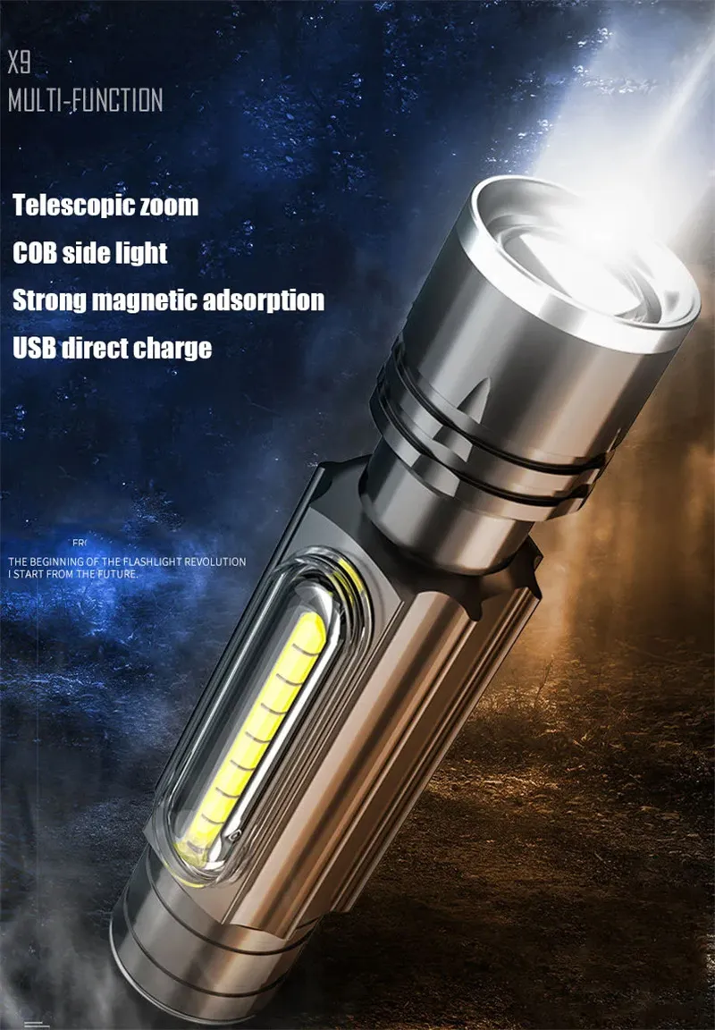 Bikight WL82 X9 LED+COB USB Charging Flashlight Zoomable 5 Modes LED Torch Flash Light Magnetic Attraction Waterproof Outdoor Camping Lantern Bikight WL82 X9 LED+COB USB Charging Flashlight Zoomable 5 Modes LED Torch Flash Light Magnetic Attraction Waterproof Outdoor Camping Lantern