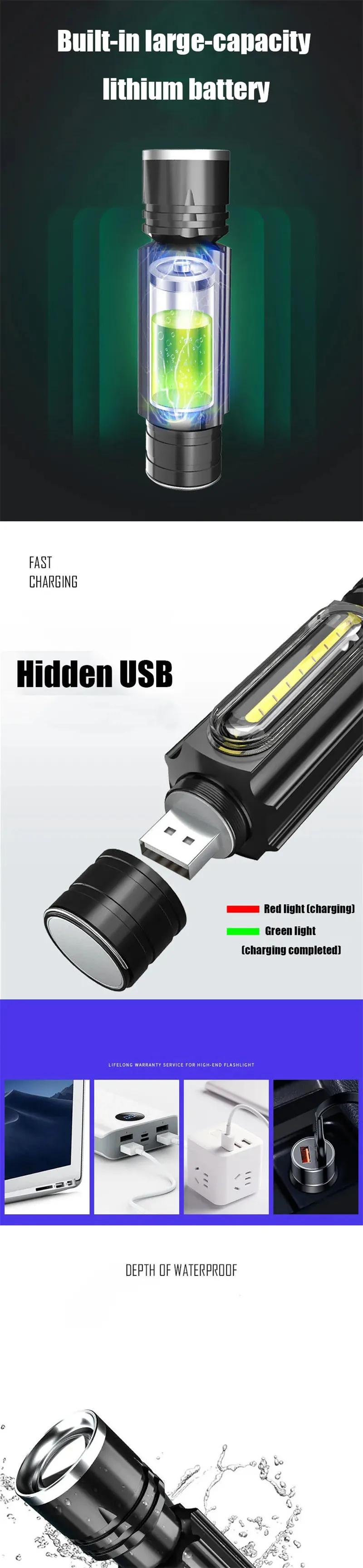 Bikight WL82 X9 LED+COB USB Charging Flashlight Zoomable 5 Modes LED Torch Flash Light Magnetic Attraction Waterproof Outdoor Camping Lantern Bikight WL82 X9 LED+COB USB Charging Flashlight Zoomable 5 Modes LED Torch Flash Light Magnetic Attraction Waterproof Outdoor Camping Lantern