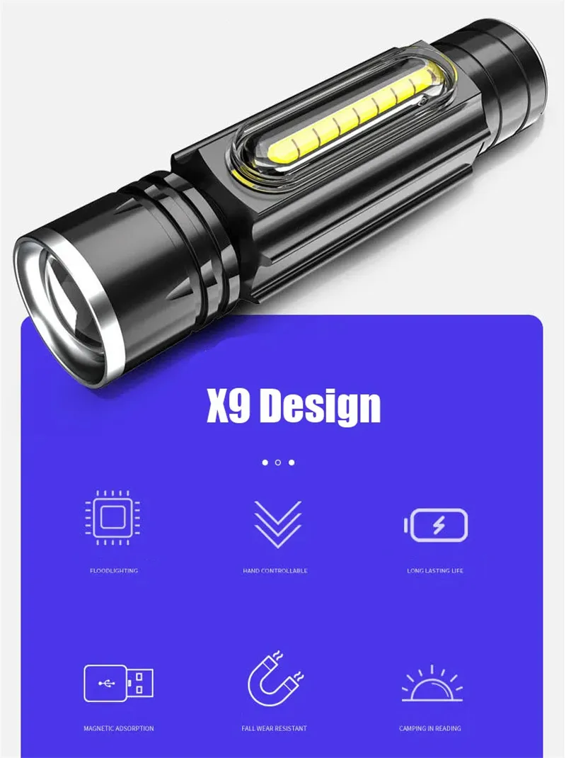 Bikight WL82 X9 LED+COB USB Charging Flashlight Zoomable 5 Modes LED Torch Flash Light Magnetic Attraction Waterproof Outdoor Camping Lantern Bikight WL82 X9 LED+COB USB Charging Flashlight Zoomable 5 Modes LED Torch Flash Light Magnetic Attraction Waterproof Outdoor Camping Lantern