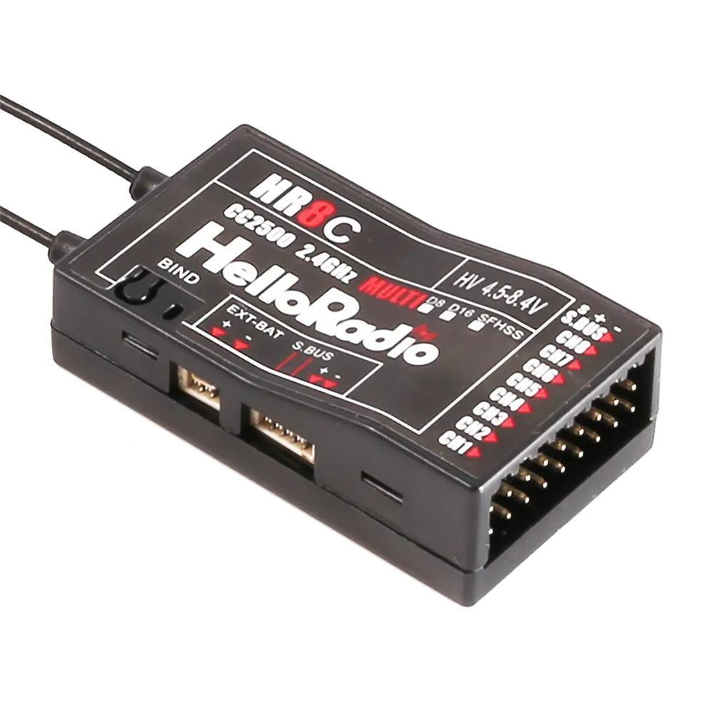 HelloRadioSky HR8C 2.4GHz 9CH CC2500 D8/D16/SFHSS PWM Mini Receiver for RC Airplane FPV Racer Drone RC Car Boat