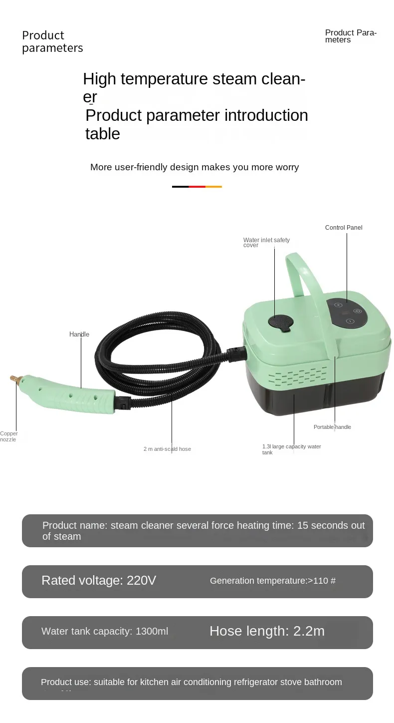 1500W 220V High Temperature Steam Cleaner 1300ml Tank Water 15s Quick Heating Steam Cleaner for Kitchen Air Conditioner Cleaning-EU Plug