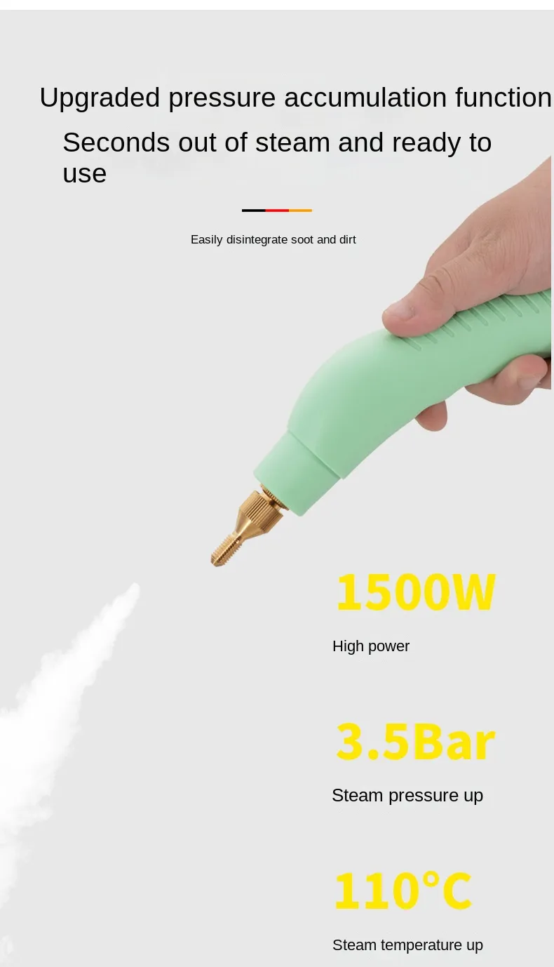 1500W 220V High Temperature Steam Cleaner 1300ml Tank Water 15s Quick Heating Steam Cleaner for Kitchen Air Conditioner Cleaning-EU Plug