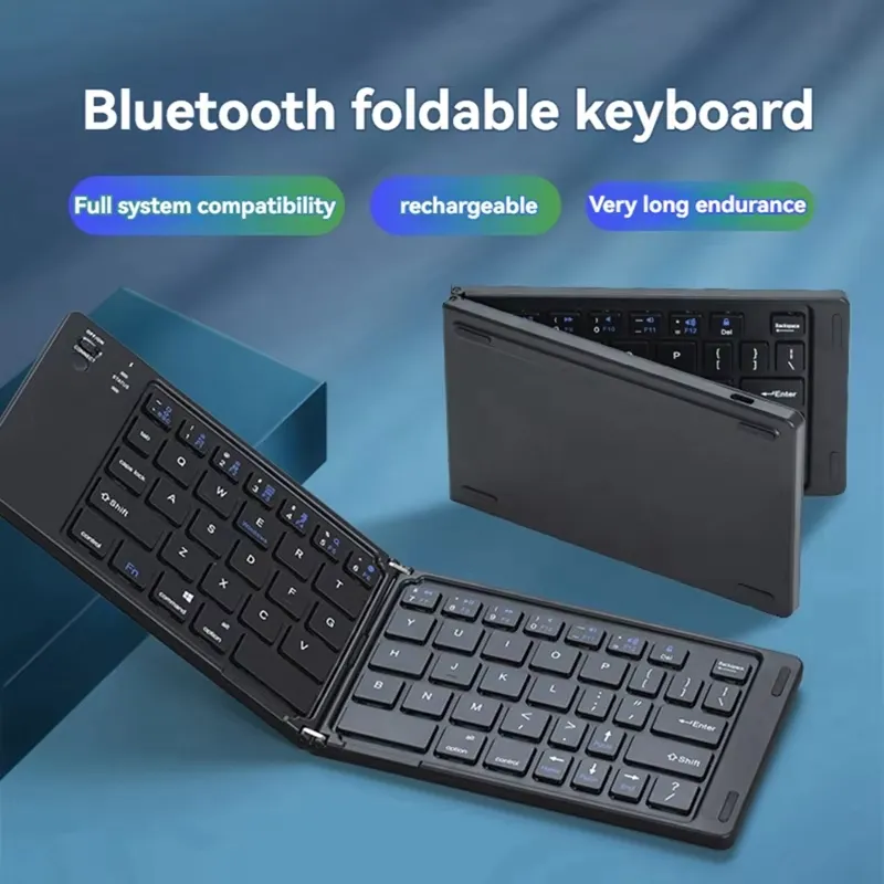 Two-Fold bluetooth Keyboard Magnetic Closure Portable Mini bluetooth Keyboard Rechargeable for Office Keyboard Laptop