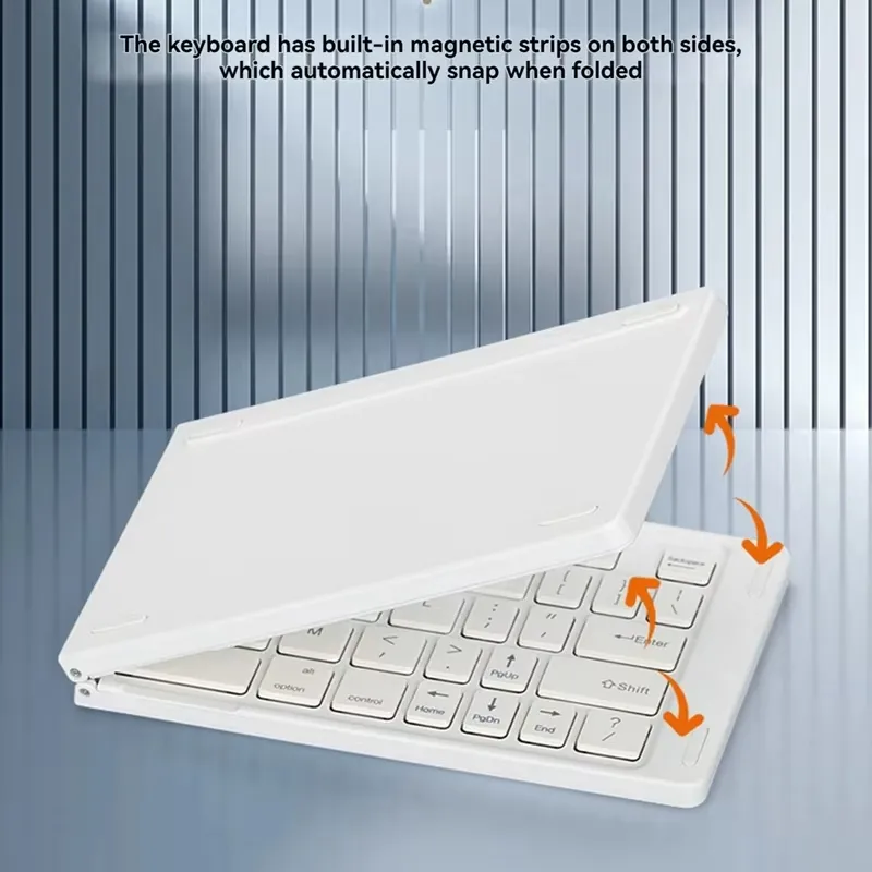 Two-Fold bluetooth Keyboard Magnetic Closure Portable Mini bluetooth Keyboard Rechargeable for Office Keyboard Laptop