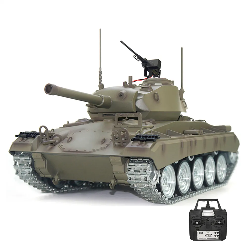Tongde Model Chaffee M24 RTR 1/16 2.4G RC Battle Tank Smoke Sound Shooting LED Light Simulated Vehicles Model RTR Toys