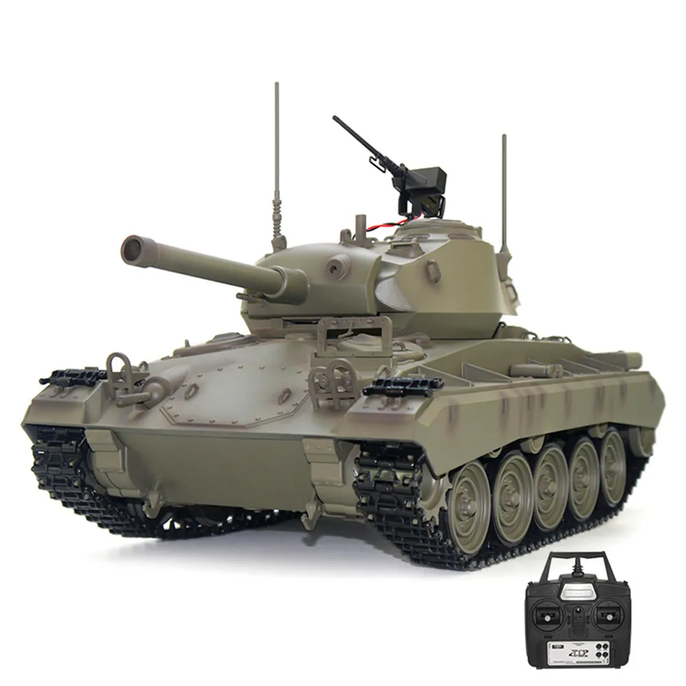 Tongde Model Chaffee M24 RTR 1/16 2.4G RC Battle Tank Smoke Sound Shooting LED Light Simulated Vehicles Model RTR Toys