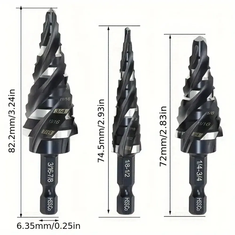 3PCS高速鋼ステップドリルビットセットM35コバルトHSS六角シャンク1/8から7/8マルチサイズ金属木材プラスチックステンレススチールアルミニウム用 3PCS高速鋼ステップドリルビットセットM35コバルトHSS六角シャンク1/8から7/8マルチサイズ金属木材プラスチックステンレススチールアルミニウム用